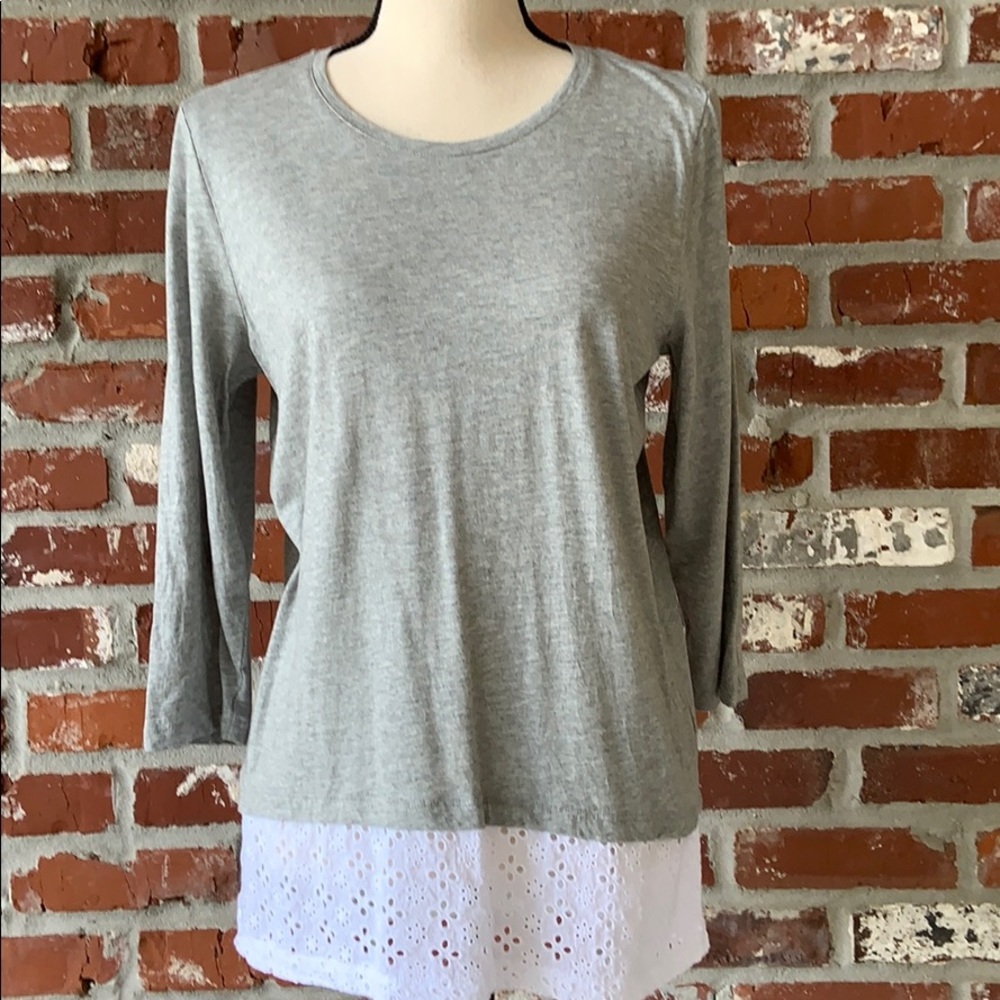 16. J Jill grey tee with white lace at hem